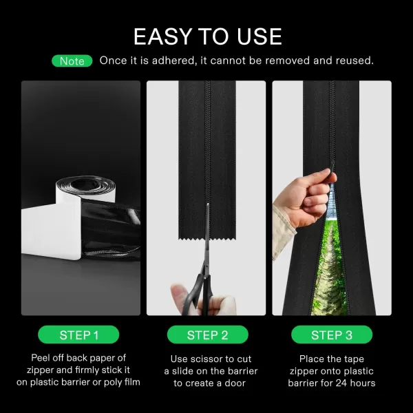 VIVOSUN 2-Pack Heavy Duty Zipper, 3In. x 7Ft. Peel &amp; Stick Zipper for Tarp, Double-Side Greenhouse Zipper Indoor Outdoor Dust Barriers Tent Zipper, Black
