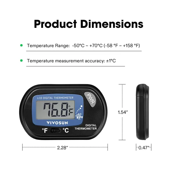 VIVOSUN 2-Pack LCD Digital Aquarium Thermometer Fish Tank Water Terrarium Temperature with Suction Cup for Turtle