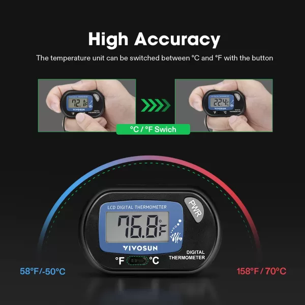 VIVOSUN 2-Pack LCD Digital Aquarium Thermometer Fish Tank Water Terrarium Temperature with Suction Cup for Turtle