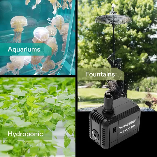 VIVOSUN 2-pack 210GPH Submersible Pump, Ultra Quiet Water Pump with 3.3ft High Lift, Fountain Pump with 5ft Power Cord, 2 Nozzles for Fish Tank, Pond, Aquarium, Statuary, Hydroponics