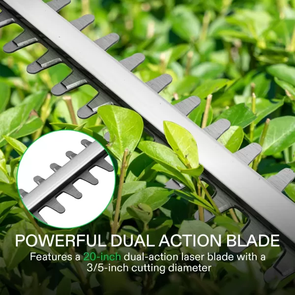 VIVOSUN 20" Cordless Hedge Trimmer, 20V Electric Bush Trimmer, 1400 RPM Shrub Trimmer, Dual-Action Laser Blade, 3/5" Cutting Capacity, Lightweight &amp; Compact, 2Pcs Batteries and Fast Charger Included