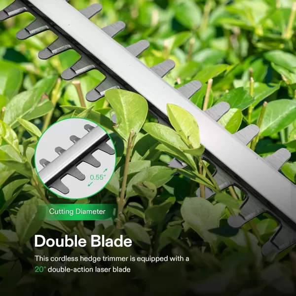VIVOSUN 20" Cordless Hedge Trimmer, 20V Electric Bush Trimmer, 1400 RPM Shrub Trimmer, Dual-Action Laser Blade, 3/5" Cutting Capacity, Lightweight &amp; Compact, 2Pcs Batteries and Fast Charger Included