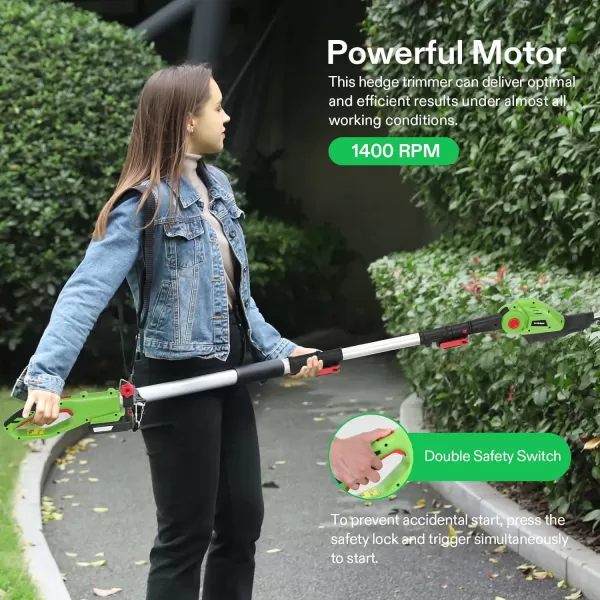 VIVOSUN 20" Cordless Hedge Trimmer, 20V Electric Bush Trimmer, 1400 RPM Shrub Trimmer, Dual-Action Laser Blade, 3/5" Cutting Capacity, Lightweight &amp; Compact, 2Pcs Batteries and Fast Charger Included