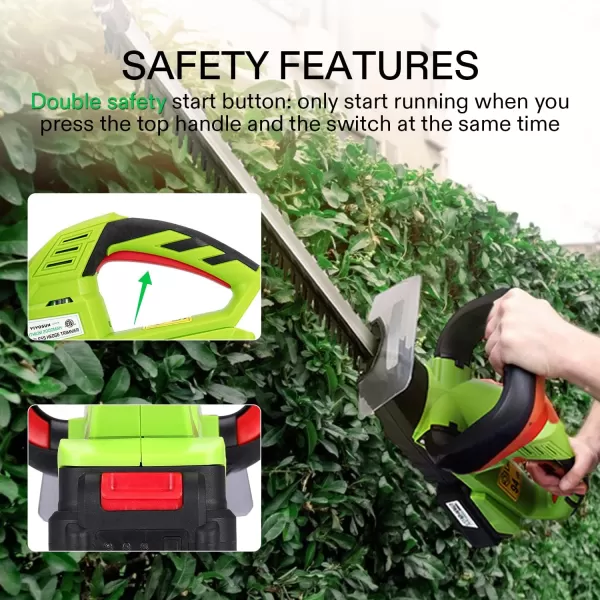 VIVOSUN 20" Cordless Hedge Trimmer, 20V Electric Bush Trimmer, 1400 RPM Shrub Trimmer, Dual-Action Laser Blade, 3/5" Cutting Capacity, Lightweight &amp; Compact, 2Pcs Batteries and Fast Charger Included