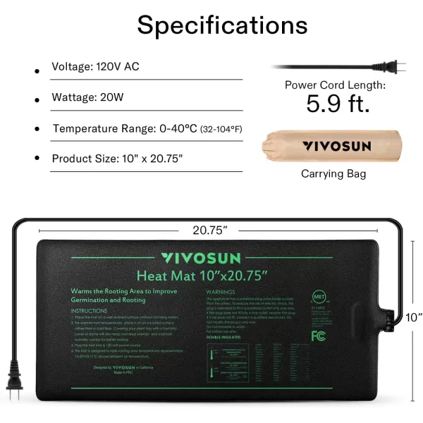 VIVOSUN 20" x 20.75" Seedling Heat Mat and Digital Thermostat Combo Set, UL &amp; MET-Certified Warm Hydroponic Heating Pad for Germination, Indoor Gardening, Greenhouse