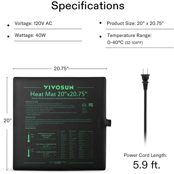VIVOSUN 20" x 20.75" Seedling Heat Mat and Digital Thermostat Combo Set, UL &amp; MET-Certified Warm Hydroponic Heating Pad for Germination, Indoor Gardening, Greenhouse