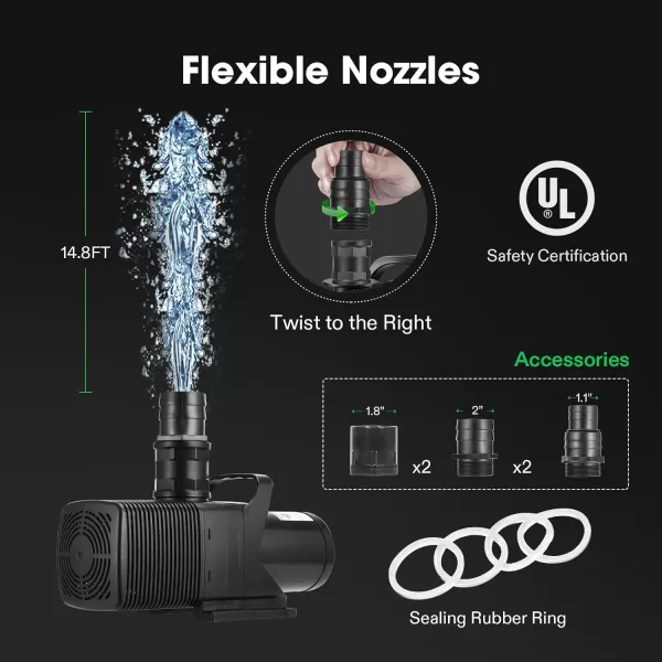 VIVOSUN 2600 GPH Submersible Water Pump with Barrier Bag, Ultra Quiet 200W Pond Pump for Pond, Waterfall, Fish Tank, Statuary, Hydroponic, 20Ft. Lift Height