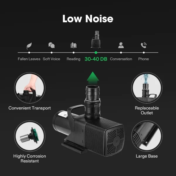VIVOSUN 2600 GPH Submersible Water Pump with Barrier Bag, Ultra Quiet 200W Pond Pump for Pond, Waterfall, Fish Tank, Statuary, Hydroponic, 20Ft. Lift Height