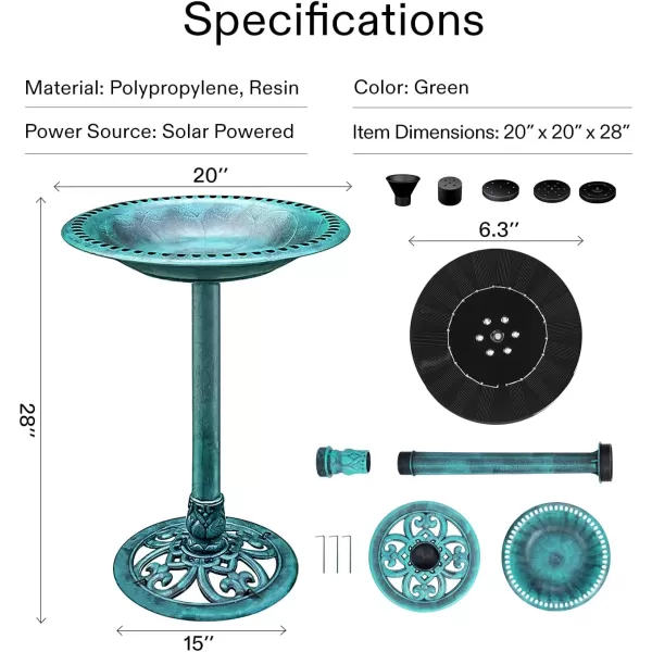 VIVOSUN 28” Solar Bird Bath, Solar Powered Pond Fountain Combo Set for Outdoors, Gardens, Patio, Yard, Deck, Golden