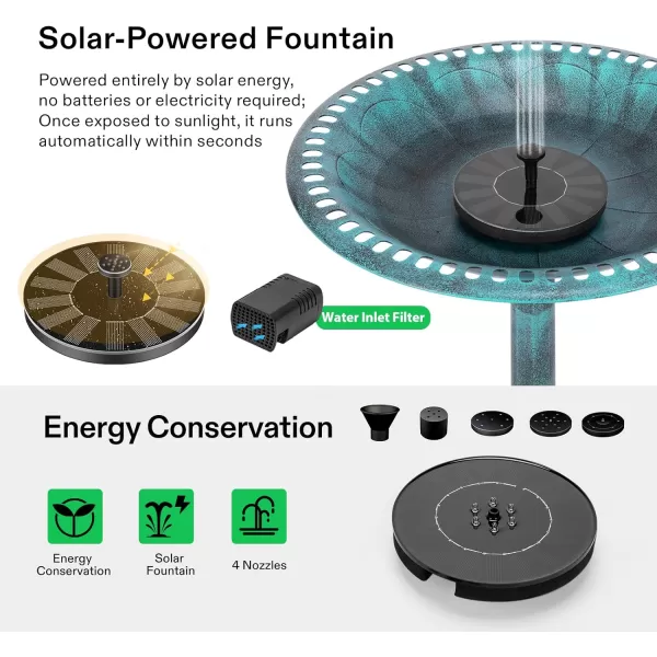 VIVOSUN 28” Solar Bird Bath, Solar Powered Pond Fountain Combo Set for Outdoors, Gardens, Patio, Yard, Deck, Golden