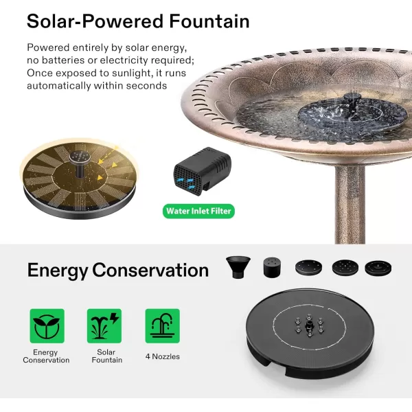 VIVOSUN 28” Solar Bird Bath, Solar Powered Pond Fountain Combo Set for Outdoors, Gardens, Patio, Yard, Deck, Golden