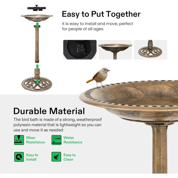 VIVOSUN 28” Solar Bird Bath, Solar Powered Pond Fountain Combo Set for Outdoors, Gardens, Patio, Yard, Deck, Golden