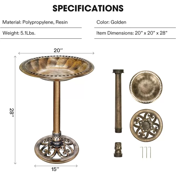 VIVOSUN 28” Solar Bird Bath, Solar Powered Pond Fountain Combo Set for Outdoors, Gardens, Patio, Yard, Deck, Golden