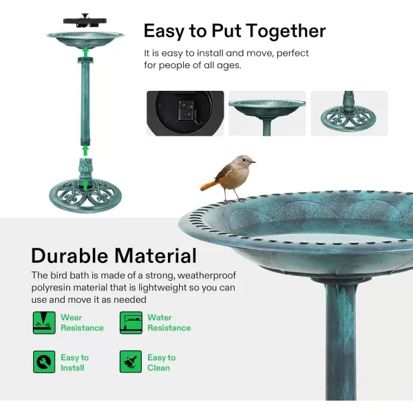 VIVOSUN 28” Solar Bird Bath, Solar Powered Pond Fountain Combo Set for Outdoors, Gardens, Patio, Yard, Deck, Golden