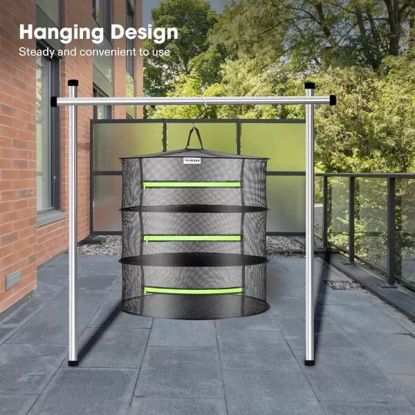 VIVOSUN 3-Layer Mesh Drying Rack Hanging Design with Green Zippers for Dehydrating, Indoor and Outdoor Pruning Shears Included