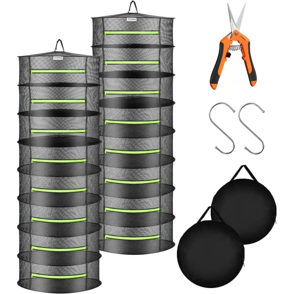 VIVOSUN 3-Layer Mesh Drying Rack Hanging Design with Green Zippers for Dehydrating, Indoor and Outdoor Pruning Shears Included