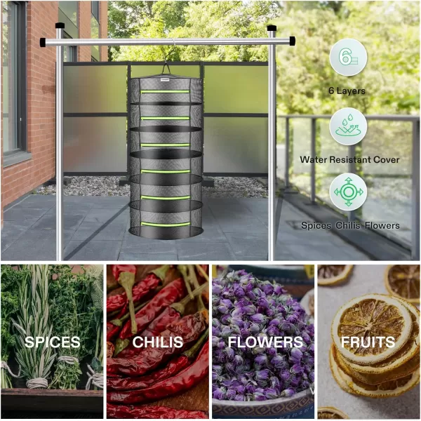 VIVOSUN 3-Layer Mesh Drying Rack Hanging Design with Green Zippers for Dehydrating, Indoor and Outdoor Pruning Shears Included