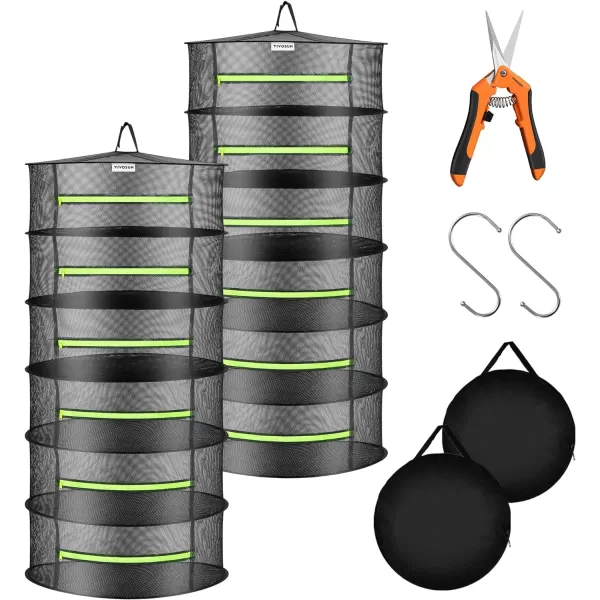 VIVOSUN 3-Layer Mesh Drying Rack Hanging Design with Green Zippers for Dehydrating, Indoor and Outdoor Pruning Shears Included