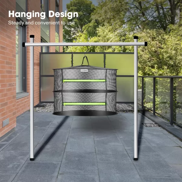 VIVOSUN 3-Layer Mesh Drying Rack Hanging Design with Green Zippers for Dehydrating, Indoor and Outdoor Pruning Shears Included