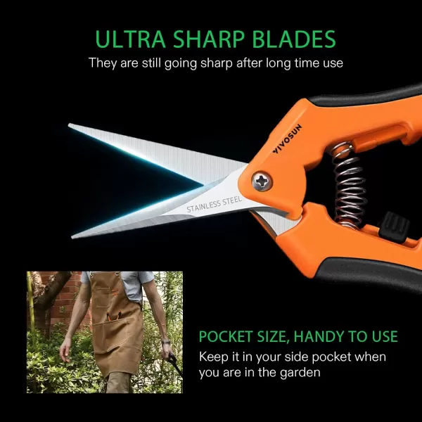 VIVOSUN 3-Pack 6.5 Inch Gardening Scissors Hand Pruner Pruning Shear with Straight Stainless Steel Blades Orange
