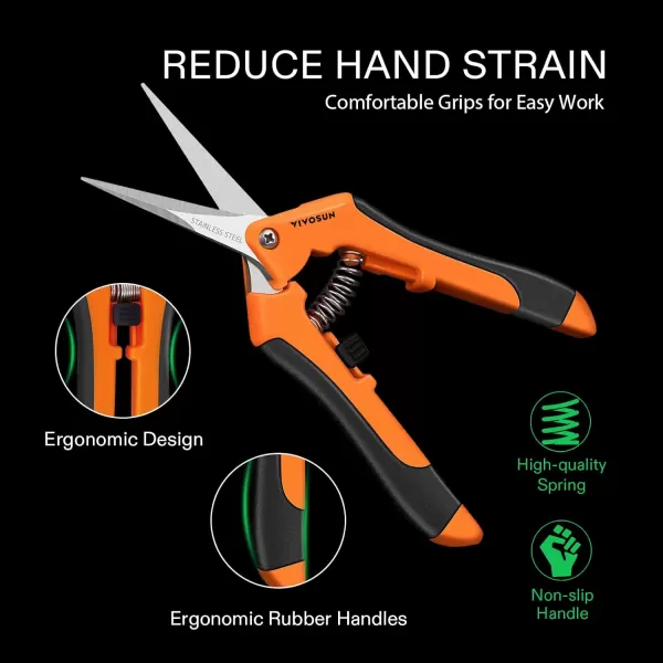 VIVOSUN 3-Pack 6.5 Inch Gardening Scissors Hand Pruner Pruning Shear with Straight Stainless Steel Blades Orange