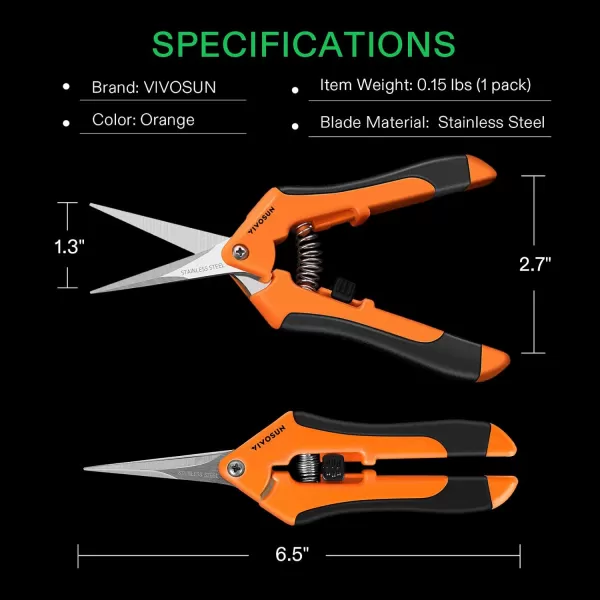 VIVOSUN 3-Pack 6.5 Inch Gardening Scissors Hand Pruner Pruning Shear with Straight Stainless Steel Blades Orange