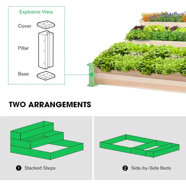 VIVOSUN 3-Tier Wooden Raised Garden Bed, 48 x 48 x 21 Inches, Outdoor Wood Planter Kit for Plants, Herbs, and Vegetables for Garden, Patio, Balcony, Backyard and Outdoors