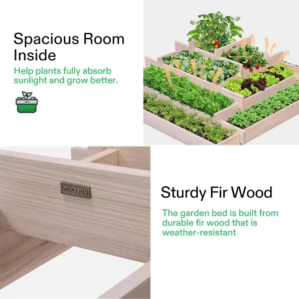 VIVOSUN 3-Tier Wooden Raised Garden Bed, 48 x 48 x 21 Inches, Outdoor Wood Planter Kit for Plants, Herbs, and Vegetables for Garden, Patio, Balcony, Backyard and Outdoors