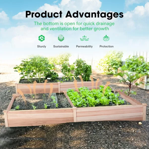 VIVOSUN 3-Tier Wooden Raised Garden Bed, 48 x 48 x 21 Inches, Outdoor Wood Planter Kit for Plants, Herbs, and Vegetables for Garden, Patio, Balcony, Backyard and Outdoors
