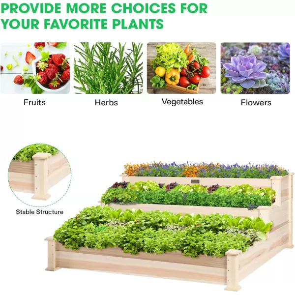 VIVOSUN 3-Tier Wooden Raised Garden Bed, 48 x 48 x 21 Inches, Outdoor Wood Planter Kit for Plants, Herbs, and Vegetables for Garden, Patio, Balcony, Backyard and Outdoors