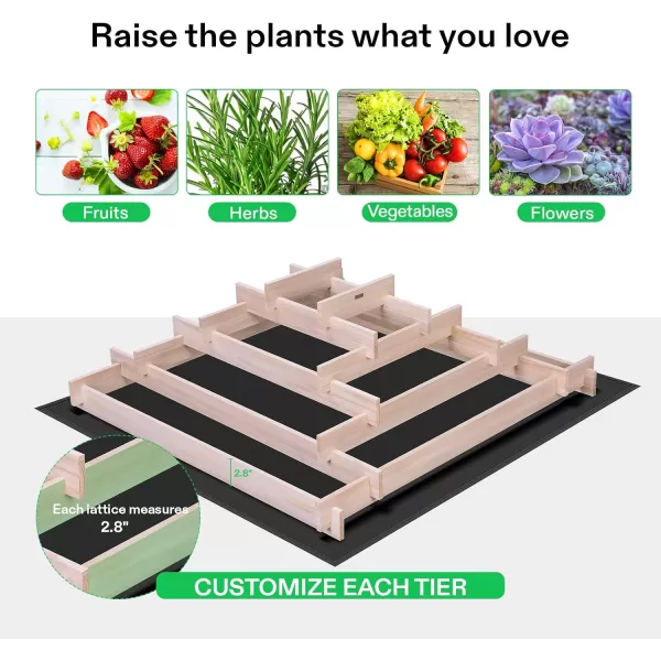 VIVOSUN 3-Tier Wooden Raised Garden Bed, 48 x 48 x 21 Inches, Outdoor Wood Planter Kit for Plants, Herbs, and Vegetables for Garden, Patio, Balcony, Backyard and Outdoors