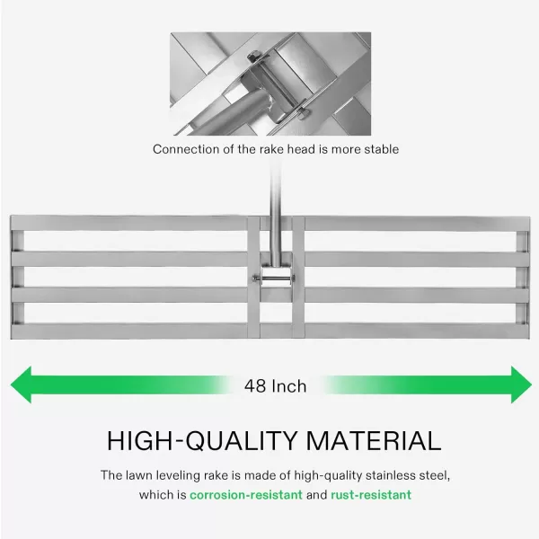 VIVOSUN 30" Lawn Leveling Rake, 30" x 10" x 78" Heavy-Duty Stainless Steel Lawn Leveler with 7FT Adjuatble Long Handle for High Effect, Metal Levelawn for Smooth Soil, Rustproof Rakes for Garden Yard
