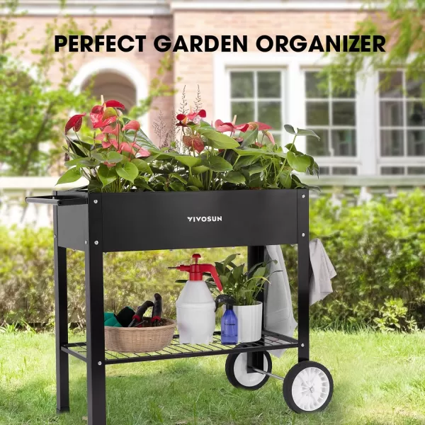 VIVOSUN 38 x 20.5 x 33-Inch Raised Garden Bed, Metal Mobile Elevated Planter Box with Wheels and Storage Shelf for Outdoor Planting