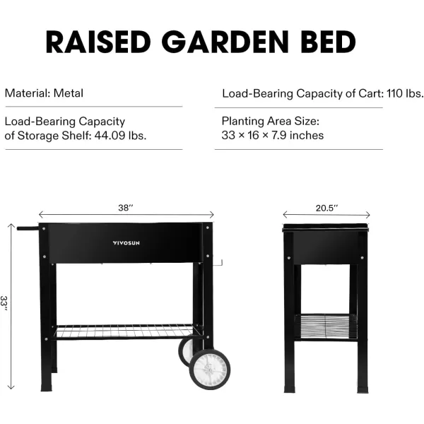 VIVOSUN 38 x 20.5 x 33-Inch Raised Garden Bed, Metal Mobile Elevated Planter Box with Wheels and Storage Shelf for Outdoor Planting