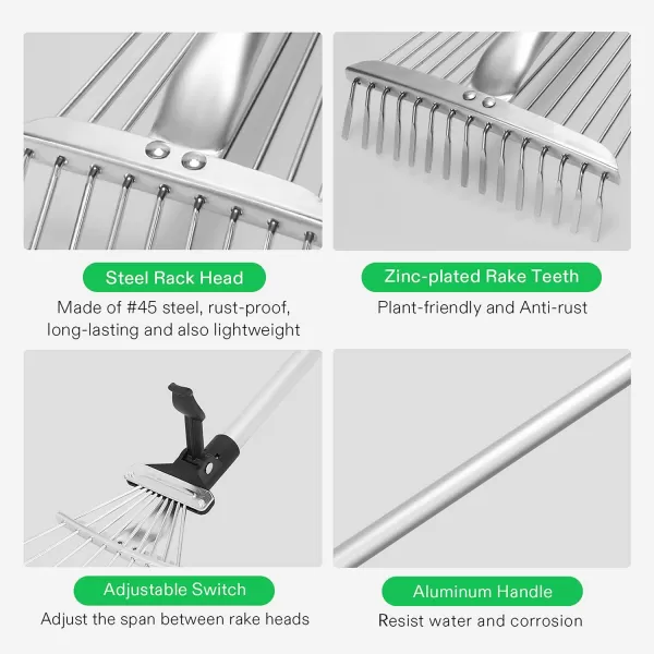 VIVOSUN 48" Lawn Leveling Rake, 48" x 10" x 78" Heavy-Duty Stainless Steel Lawn Leveler with 7FT Adjuatble Long Handle for High Effect, Metal Levelawn for Smooth Soil, Rustproof Rakes for Garden Yard