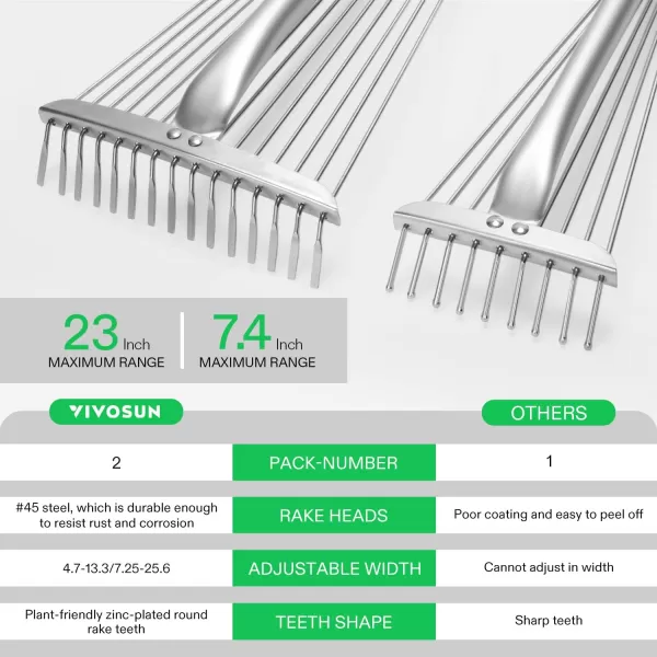 VIVOSUN 48" Lawn Leveling Rake, 48" x 10" x 78" Heavy-Duty Stainless Steel Lawn Leveler with 7FT Adjuatble Long Handle for High Effect, Metal Levelawn for Smooth Soil, Rustproof Rakes for Garden Yard