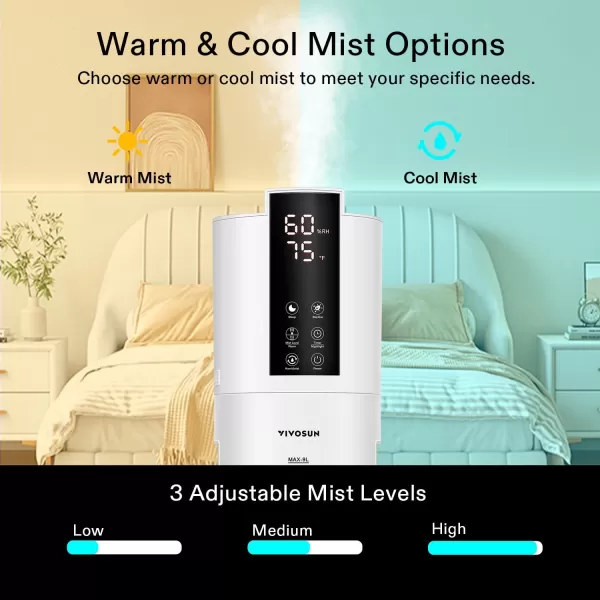 VIVOSUN 4L Air Humidifier, 2-in-1 Top Fill Cool &amp; Warm Mist Humidifier, Indoor Ultrasonic Humidifier with Essential Oil Box &amp; Remote Control for Bedrooms, Offices, Plants, Babies