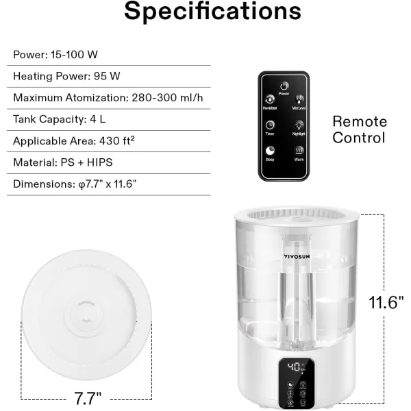 VIVOSUN 4L Air Humidifier, 2-in-1 Top Fill Cool &amp; Warm Mist Humidifier, Indoor Ultrasonic Humidifier with Essential Oil Box &amp; Remote Control for Bedrooms, Offices, Plants, Babies