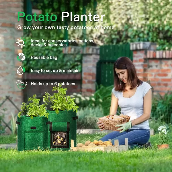 VIVOSUN 5-Pack 10 Gallon Visible Potato Grow Bags, Thick Fabric Potato Pots with 360° Visibility &amp; Harvest Window, Potato Growing Containers Potato Planter Potato Planter for Growing Potatoes, Black