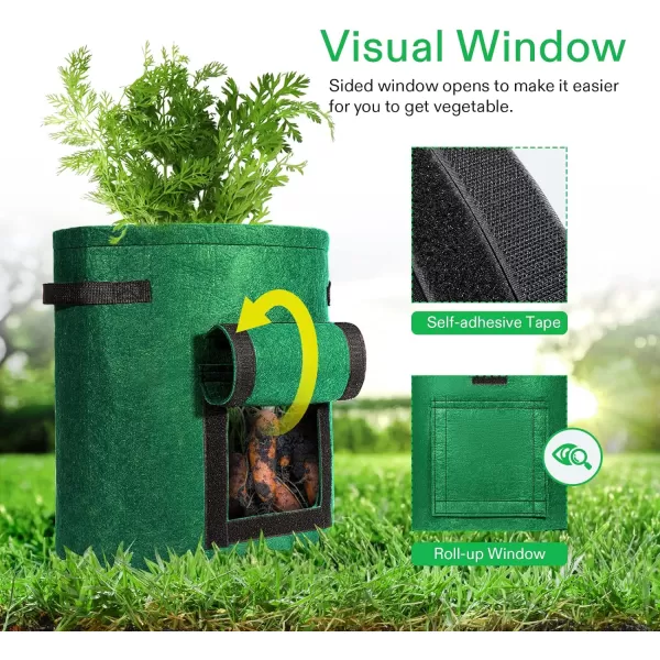 VIVOSUN 5-Pack 10 Gallon Visible Potato Grow Bags, Thick Fabric Potato Pots with 360° Visibility &amp; Harvest Window, Potato Growing Containers Potato Planter Potato Planter for Growing Potatoes, Black