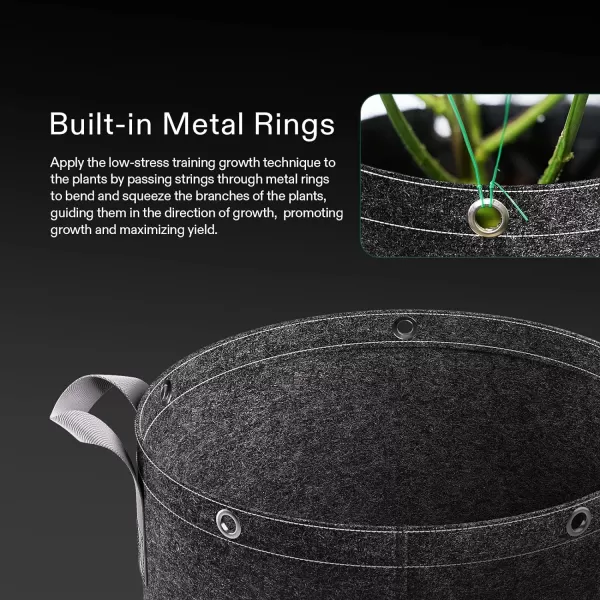 VIVOSUN 5-Pack 15 Gallon Grow Bags, 360G Thick Nonwoven Fabric Pots with Strap Handles, Multi-Purpose Rings, for Low Stress Plant Training Fruits, Vegetables, and Flowers