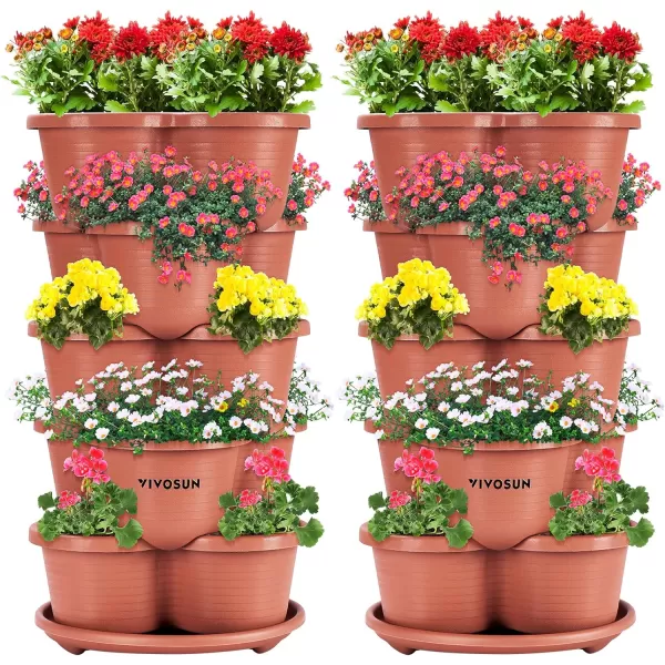 VIVOSUN 5 Tier Vertical Gardening Stackable Planter for Strawberries, Flowers, Herbs, Vegetables Brown