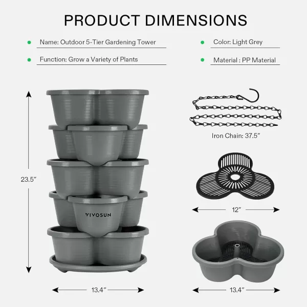 VIVOSUN 5 Tier Vertical Gardening Stackable Planter for Strawberries, Flowers, Herbs, Vegetables Brown