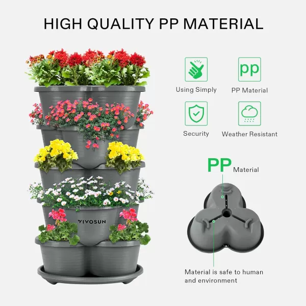 VIVOSUN 5 Tier Vertical Gardening Stackable Planter for Strawberries, Flowers, Herbs, Vegetables Brown