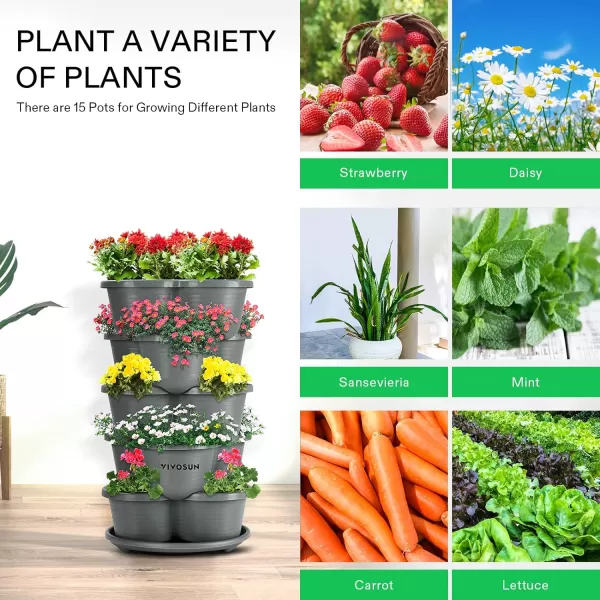 VIVOSUN 5 Tier Vertical Gardening Stackable Planter for Strawberries, Flowers, Herbs, Vegetables Brown