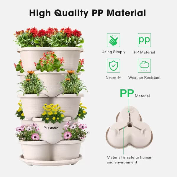 VIVOSUN 5 Tier Vertical Gardening Stackable Planter for Strawberries, Flowers, Herbs, Vegetables Brown