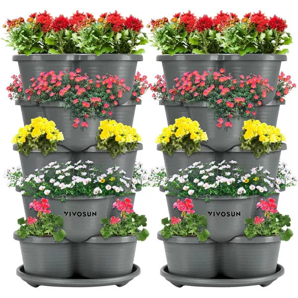 VIVOSUN 5 Tier Vertical Gardening Stackable Planter for Strawberries, Flowers, Herbs, Vegetables Brown