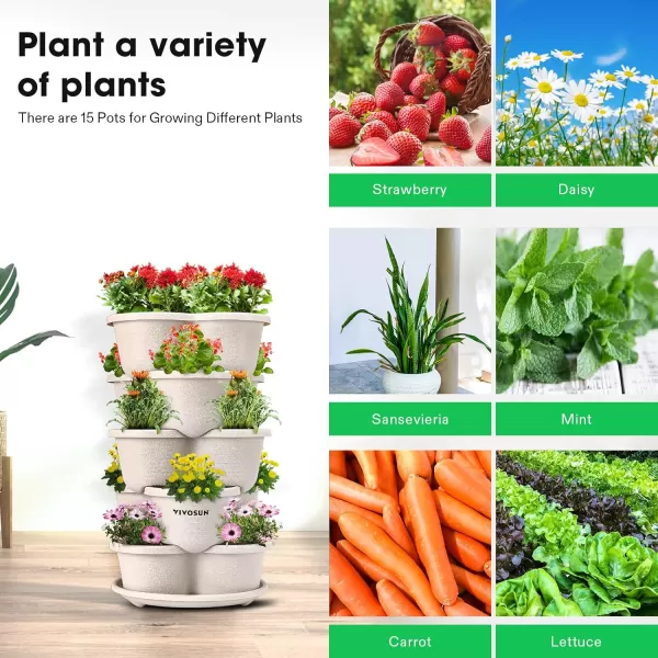 VIVOSUN 5 Tier Vertical Gardening Stackable Planter for Strawberries, Flowers, Herbs, Vegetables Brown