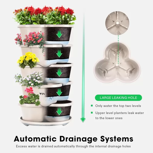 VIVOSUN 5 Tier Vertical Gardening Stackable Planter for Strawberries, Flowers, Herbs, Vegetables Brown