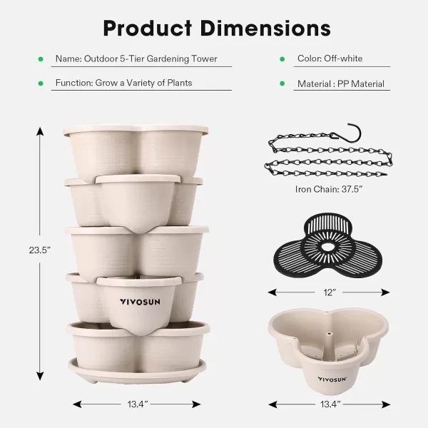 VIVOSUN 5 Tier Vertical Gardening Stackable Planter for Strawberries, Flowers, Herbs, Vegetables Brown